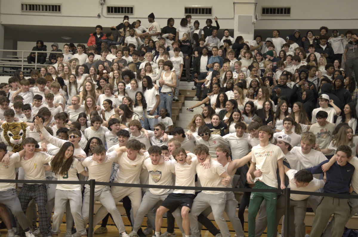 TIGER PRIDE - Jackson-Reed students cheer on the boys' varsity basketball team at the DCSAA semifinals. This is an uncommon display of senior involvement in school activities this year.